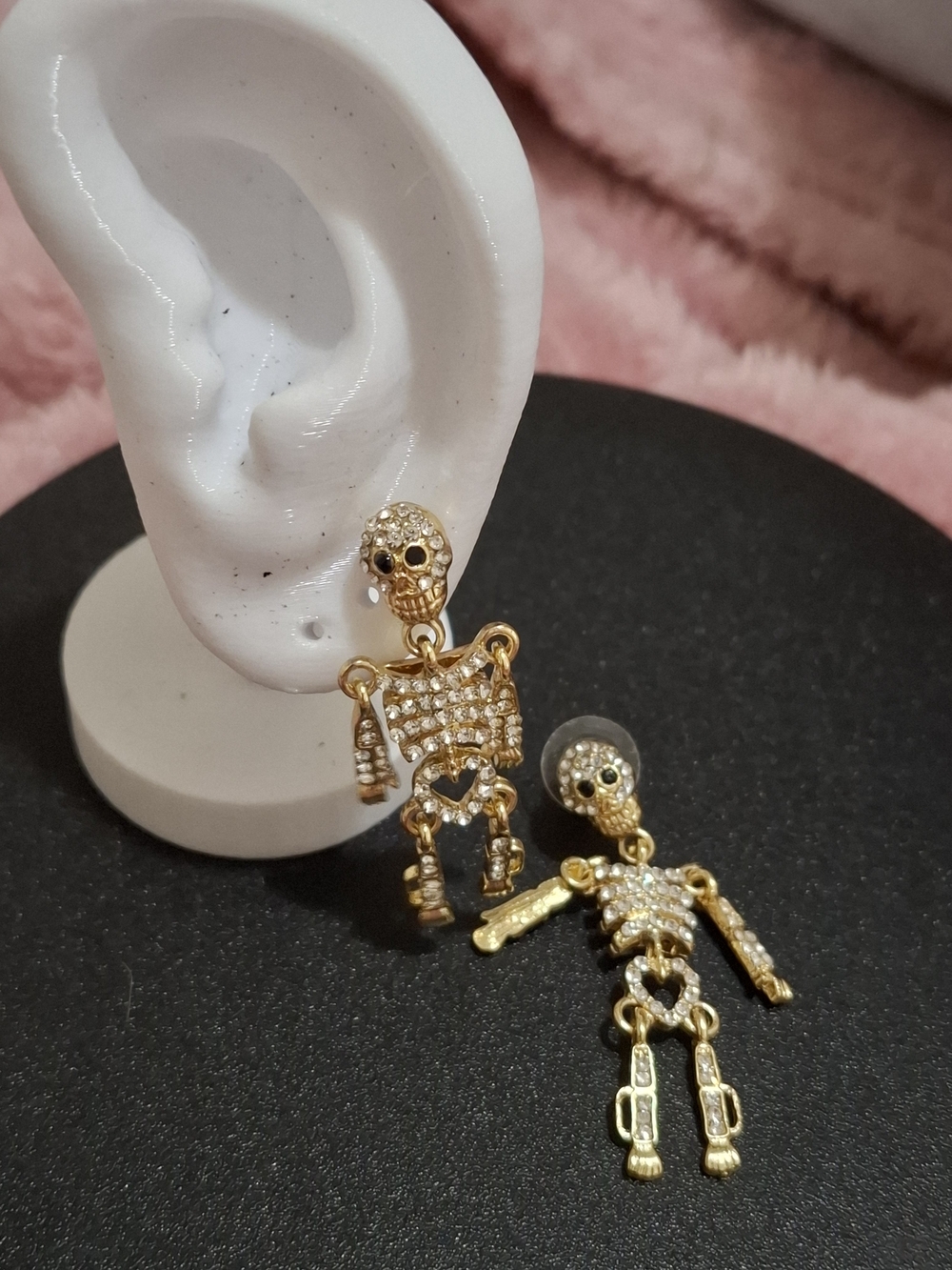 Gold Crystal Skeleton Dangle Earrings for Womans